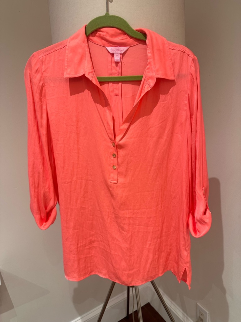 Lilly Pulitzer Coral Button-Trim Tunic